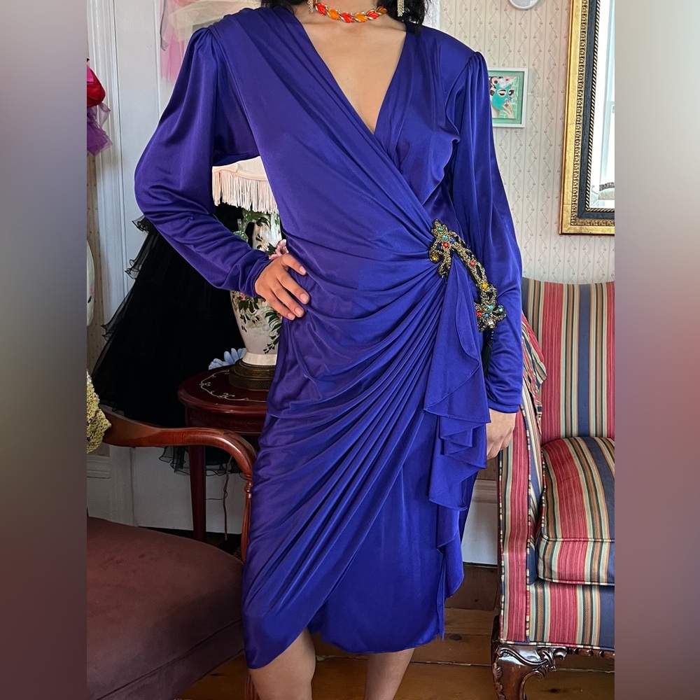 Vintage Royal Purple Disco Dress 1980s